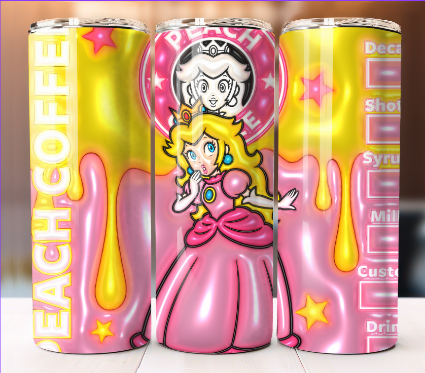 Princess Peach Inflated  Coffee Tumbler 20 oz Skinny Cup Mug Stainless Steel