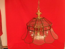 FREDRICK RAMOND CHANDELIER BRASS BEVELED GLASS CEILING LIGHT USA MADE