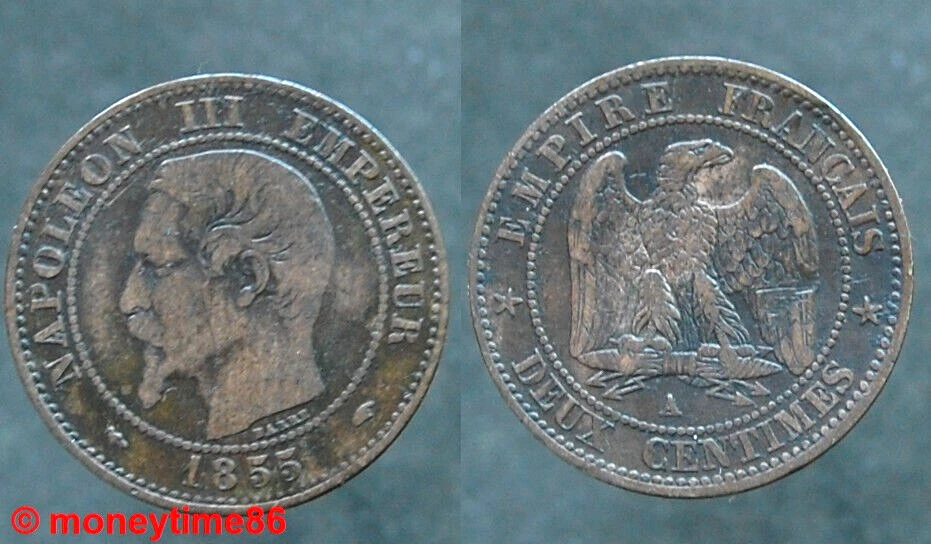 France ! 2 centimes Napoléon III 1855 A , ancre, en TB - Photo 1/1