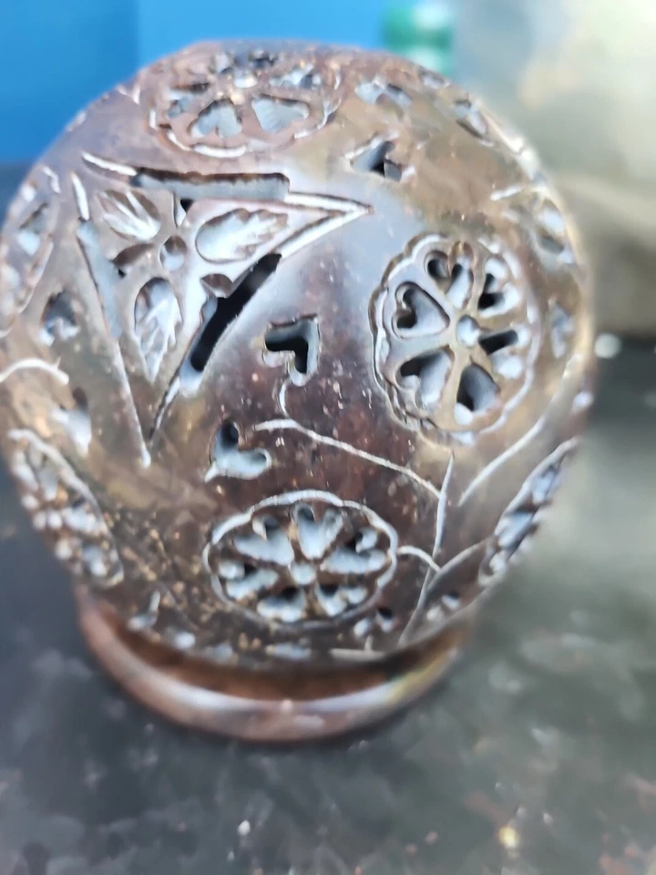 Hand Carved STONE INCENSE TEA LITE HOLDER Sphere Globe - Image 3 of 4