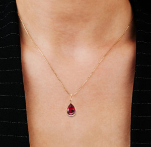 Authentic Handmade Gold Plated Garnet Pendant Necklace 925 Silver Birthday Gift For Girls