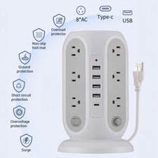 12 Outlets Power Strip Tower, Surge Protector with 5 USB 4U 1C Ports 6 FT Cord