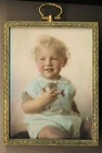 Vintage Color Picture of Beautiful Baby on Milk Glass, in Period Frame