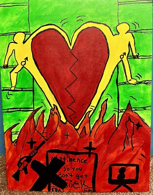 Rare Keith Haring style Acrylic Painting On Canvas  untitled 