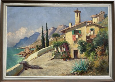 NIELS WALSETH 1914-2001 ITALIENISCHE LANDSCHAFT FINCA AM MITTELMEER ZYPRESSEN 