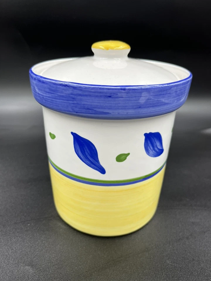 Williams Sonoma TOURNESOL Portugal Hojas Azules Amarillo Mediano Bote Tarro con Tapa Foto 2 de 4