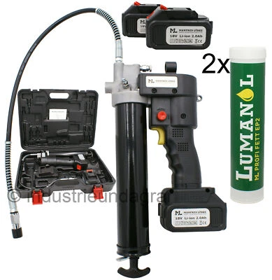 ML Akku Fettpresse 18V 400g Patrone Handpresse + 2 400g Kartusche Profi Fett EP2