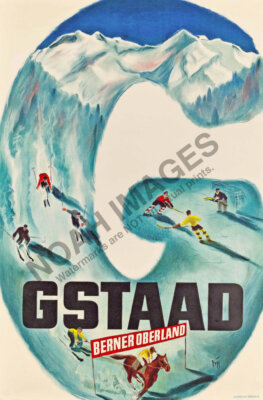Gstaad Berner Oberland vintage winter sports travel poster 16x24