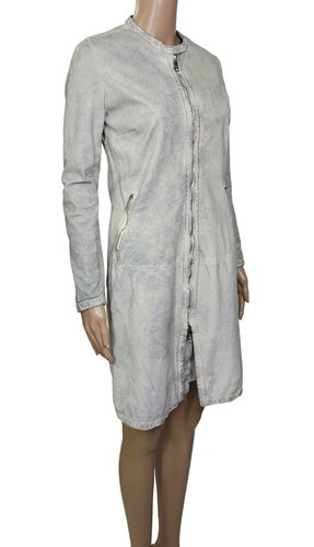 GIORGIO BRATO Light Blue Distressed Leather Mid Length Coat Sz 40 / 4 - Picture 5 of 11