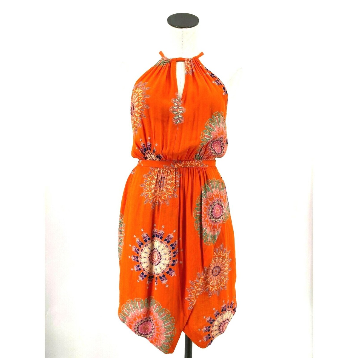 anthropologie orange halter dress Anthropologie Floreat Livia Dress Halter Orange Print Pockets Size 0