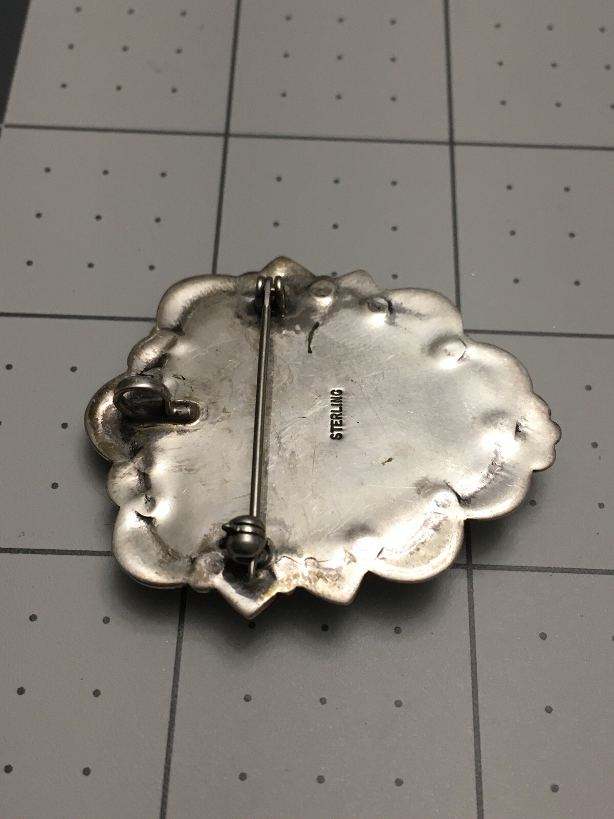 Sterling Silver Orange Spiny Oyster Heart Pin W Turquoise Bead Brooch W