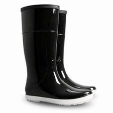 Ladies Wellies  BLACK Print Design, PVC, Waterproof Wellington, Rain Boots