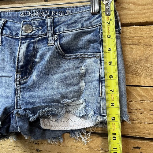 Pantalones Cortos American Eagle Outfitters Súper Elásticos Talla 2 Encaje Azul Envejecido - Imagen 8 de 10