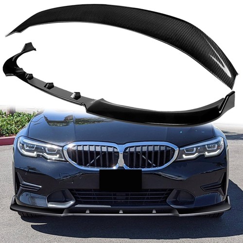 , 4PCS Front Bumper Lip with Real Carbon Fiber Rear Trunk Spoiler Wing