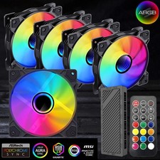 3/4/5/6 Pack PC Case Cooling Fan Set 120mm 4-Pin PWM ARGB LED Aura Sync With Hub