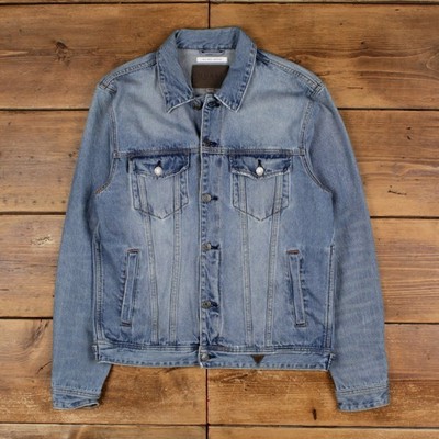 GUESS Jeansjacke L Herren Blau Trucker Knopfleiste Freizeit Mid Wash