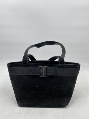 Salvatore Ferragamo Black Suede Vara Ribbon Mini Tote Bag
