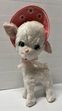 Vintage 13  Plush Stuffed Standing White Lamb With Pink Felt Bonnet