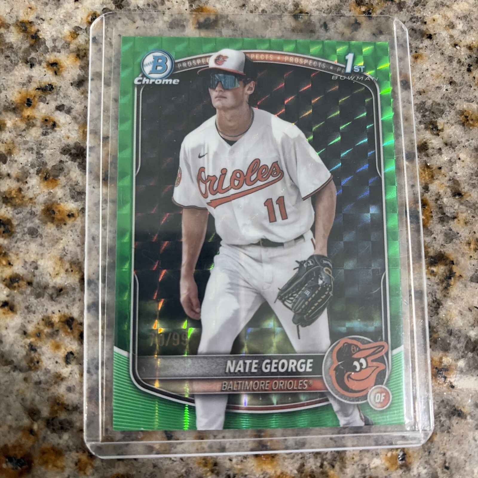2025 Bowman Chrome Prospect Nate George 1st Green Reptilian /99 Orioles