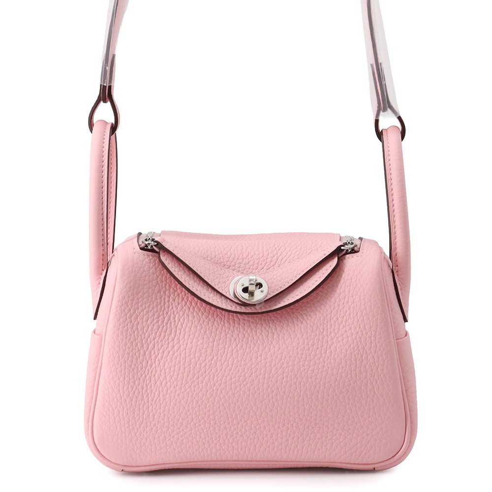 HERMES Lindy Verso Size Mini Taurillon Clemence Rose Sakura/Grisper
