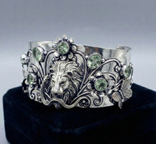 925 Sterling Silver Green Amethyst Gemstone Jewelry Cuff Bracelet Size-ADJ