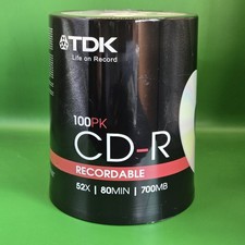 TDK Audio Music CD-R 80min 700MB 52X Blank Recordable Discs 100 Pack NEW SEALED