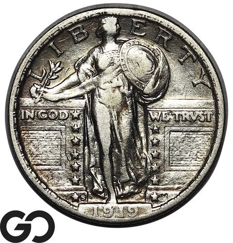 1919-S Standing Liberty Quarter, Avidly Pursued Choice XF+ Key Date Low Mintage!