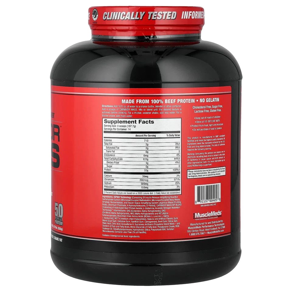 Carnivor™ Mass, Anabolic Beef Protein Gainer, Fresa, 5,79 lb (2.628 g) Foto 2 de 3
