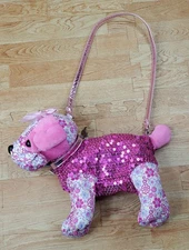 Poochie and Co Pink Floral Sequin Plush Puppy Dog Purse Toy