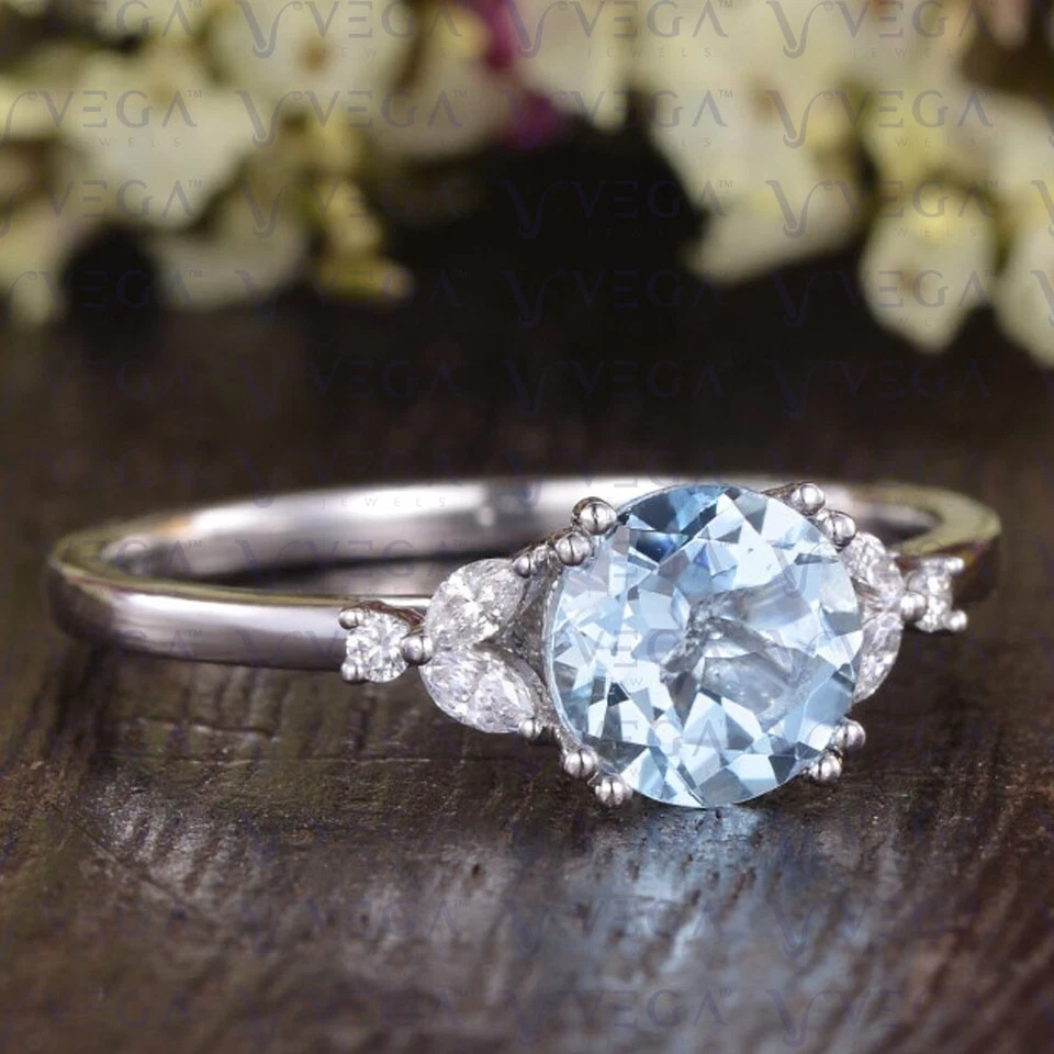 3.50Ct Round Cut Natural Aquamarine and Diamond Women Ring 950PT Platinum Plated - Image 3 of 4
