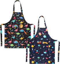 2 Pack Kids Apron, Cute Cooking Aprons, Waterproof Art Apron with Pockets, Toddl