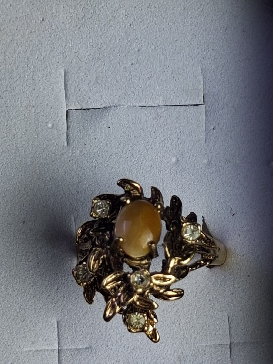 Vtg Stamp 14KT H.G.E. U w/ Arrow Gold Plate Ring Tigers Eye