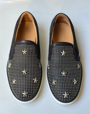 JIMMY CHOO Black Leather Loafers Silver Studs Stars 39 US 6 Shoes Men's