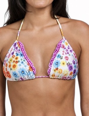 NWT Luli Fama Floral Ruffle Bikini Top Medium Triangle Halter Multicolor  Swim