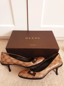 Chaussures de cour femme Gucci beige marron cuir verni UK 4,5 EU 37,5 US 7,5 neuves