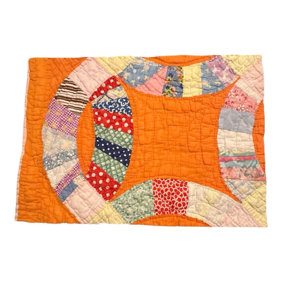 Pieza de edredón cortador vintage 13” x 18” doble anillo de boda patrón saco de alimentación #4 Foto 2 de 4