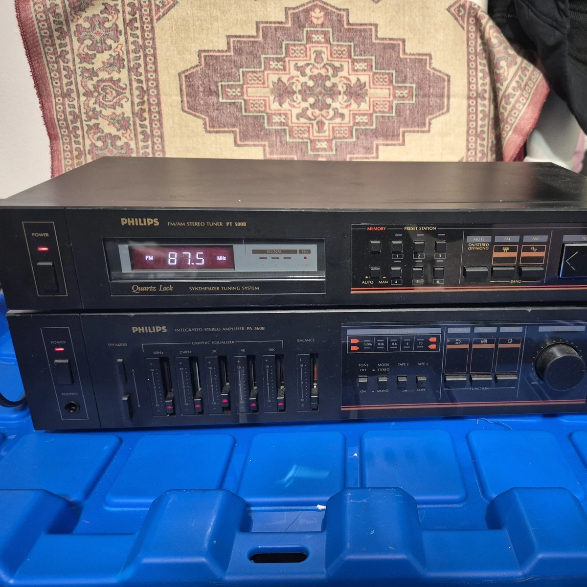 Philips AM/FM Digital Synthesizer Tuner PT500B Quartz&Stereo amplifier PA560B