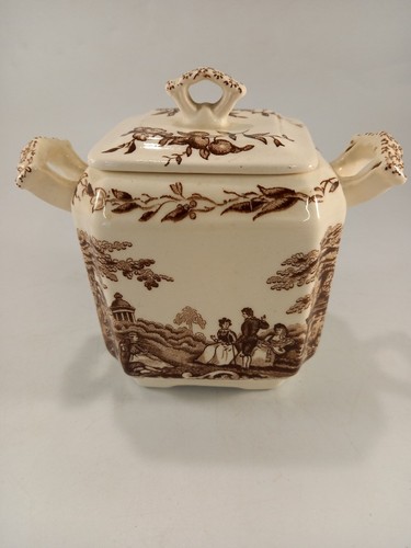 Masons Ironstone Watteau lidded jar sugar bowl brown 4.5in high VGC - Picture 11 of 16