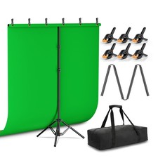 5x6.5ft Green Screen Backdrop Kit with T-Shape Stand and 6 Clamps