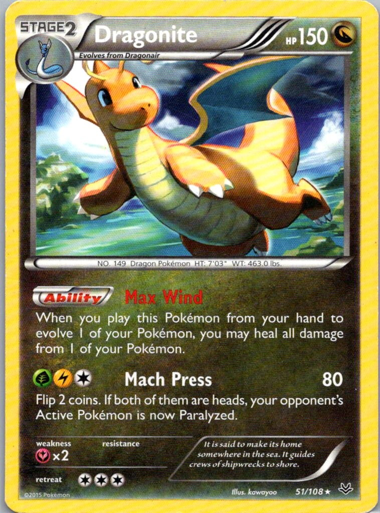 Pokemon TCG Dragonite 51/108 Roaring Skies LP