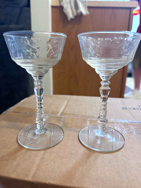2-Piece Champagne Saucer/Coupe Glassware Set - Clear Stemmed Etched Round Libby