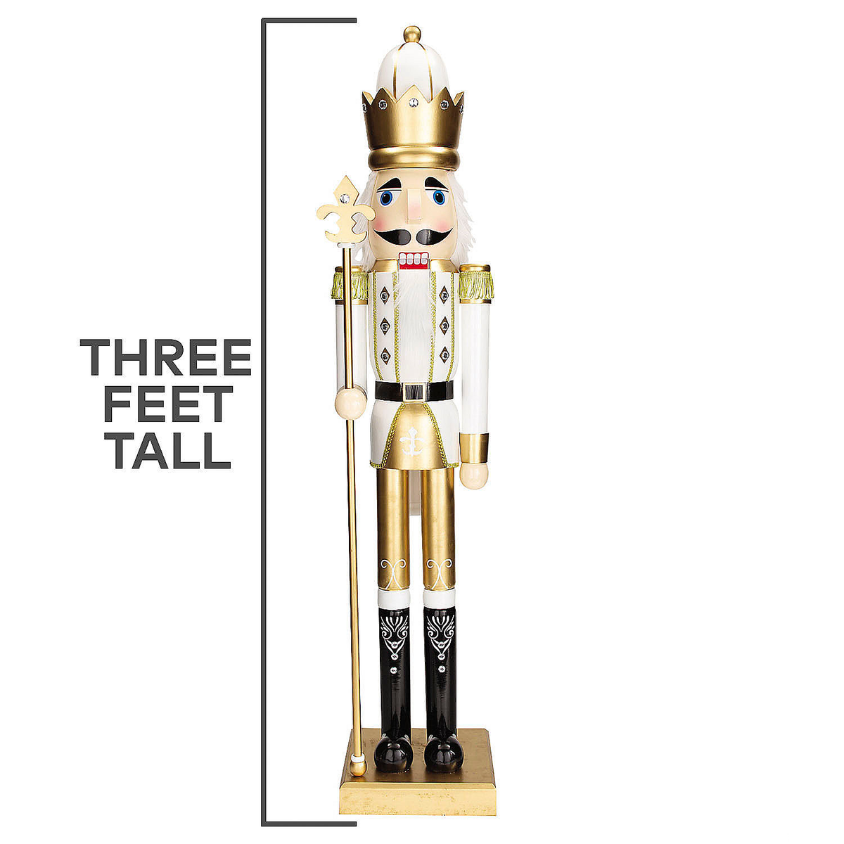 3 feet Gold Wooden Nutcracker with Scepter Holiday Decor for