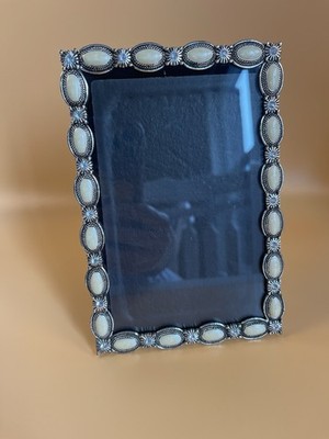 Jeweled Picture Frame Ivory Silver Photo 4 x 6  Decor Design