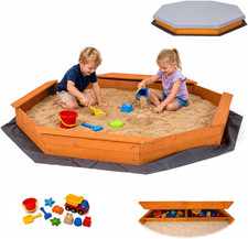 82" X 76" X 7" Wooden Octagon Sandbox with Storage, Sandbox with Cover, 4 Built-