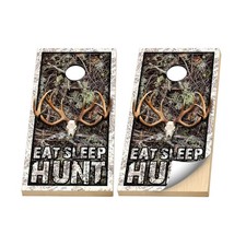 Premium Cornhole Vinyl Wraps - 3M Decal - Hunting - Eat Sleep Hunt Antlers Camo