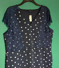 New Navy Blue & White Polka Dot  Shift Dress UK Plus Size 20 22 24 'C55 (B)