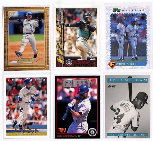 Ken Griffey Jr 6 Card Lot MLB Seattle Topps Gallery, magazine, Dream Team 1990's