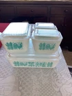 VINTAGE PYREX AMISH BUTTERPRINT  REFRIGERATOR DISH SET w Lids 501 502 503