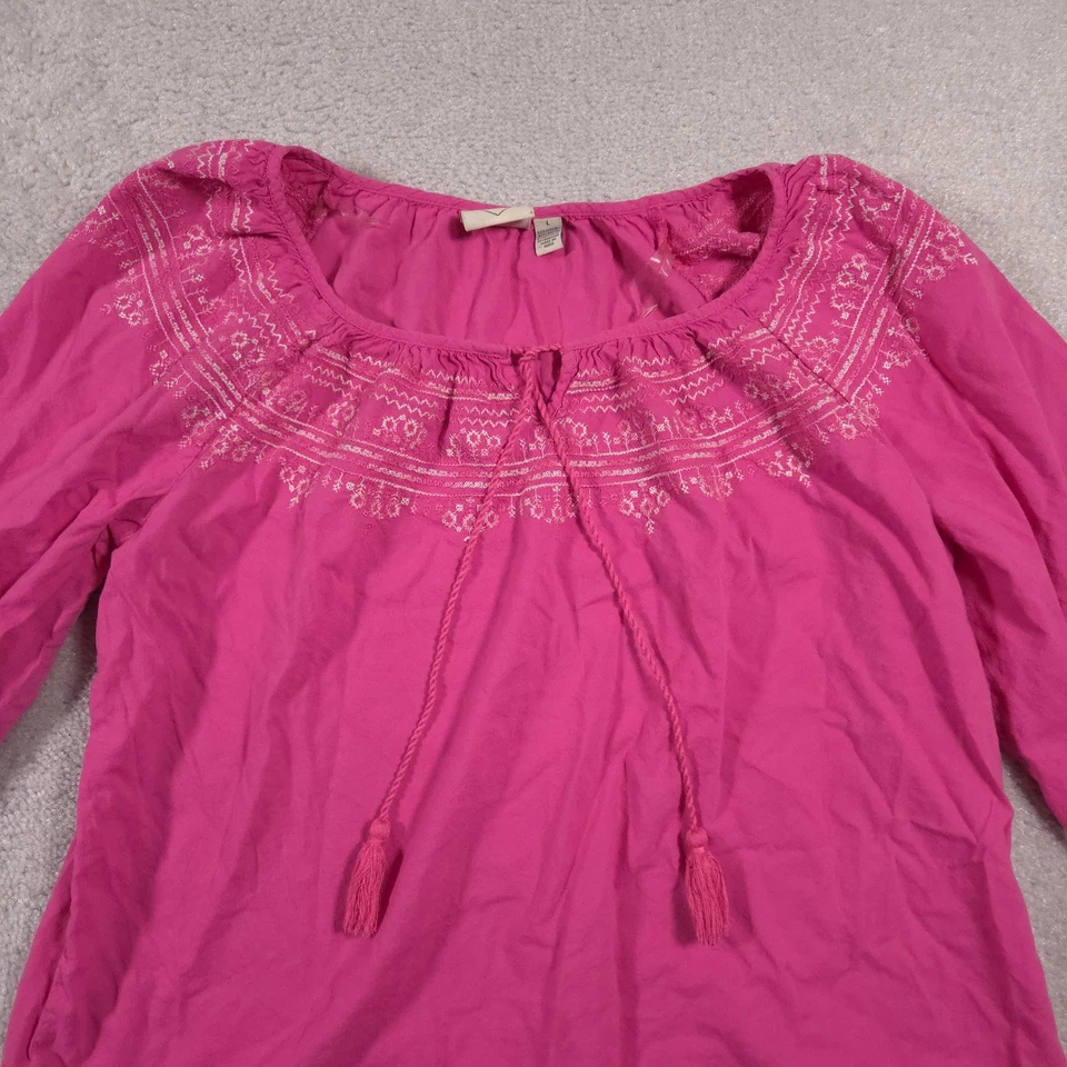 Camisa St Johns Bay Para Mujer Grande Bordada Boho Campesina Top Manga Larga Borla Foto 3 de 4