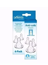 Dr. Brown's 6 Pk Natural Flow Anti-Colic Nipple Level 2 Medium Flow  3m+ NEW